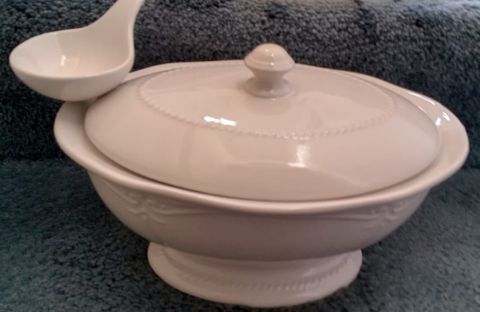 Pottery Soup Tureen with Ladle