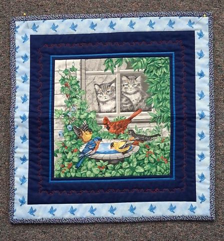 Wall Hanging - Cats and Birds 15 x 17