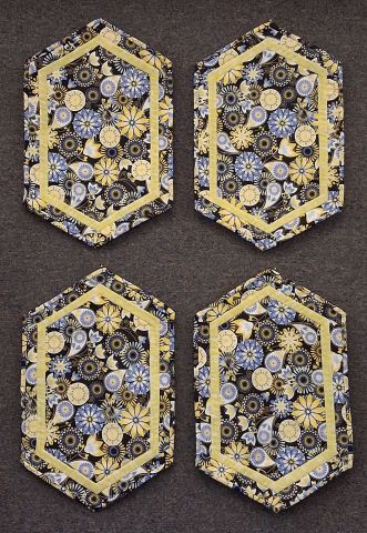Placemats - yellow with flowers on black 13 x 20