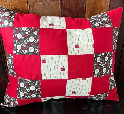 Pillow - Hand quilted red and white