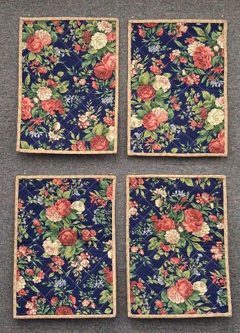 Placemats - Floral on navy with tan binding 13 x 18