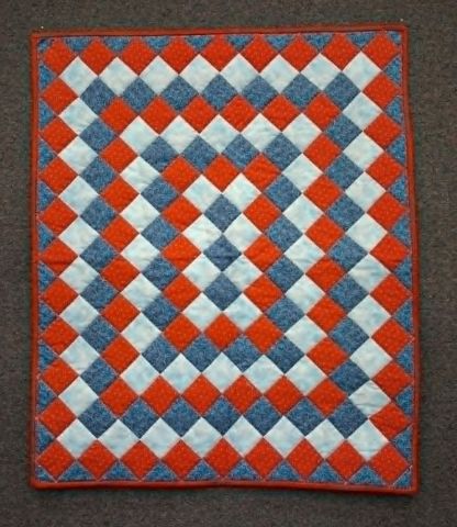 Quilt - Baby quilt Red and Blue 32 x 38