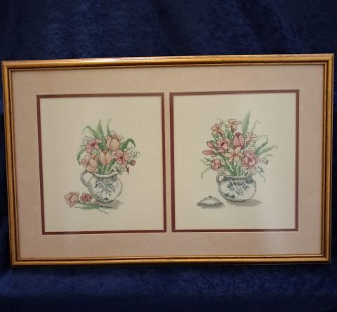 Framed flower counted cross stich