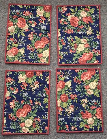 Placemats - Floral on navy with burgundy binding 13 x 18