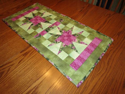 Table Topper 16” x 34” Stars and Four Patches in purple and green
