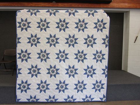 Quilt - Many Lone Stars 86” x 88” Double Bed Preprint Country Blue & white
