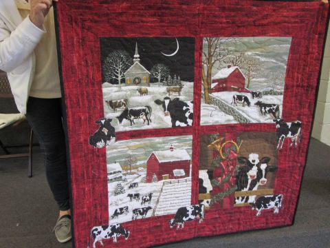 Wall Hanging Christmas Cows 40” x 40” Red, black and white.