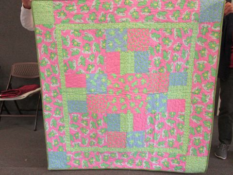 Quilt - FROGS 50” x 50” Green, pink and blue