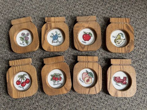 Counted Cross Stitch Fruit in Handcrafted Wooden Frames