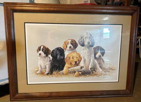 Handcrafted Framed and Mated Picture of Puppies