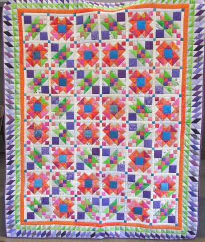 Quilt – Lazy Sunday Afternoon – 76” x 96” Double bed. Purple, orange, white
